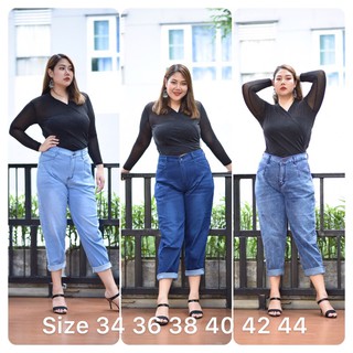 Plus Size เอว34-44” กางเกงยีนส์เอวสูงทรงบอย