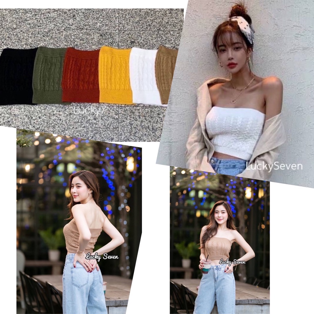 BY IRA Mindwell Tube top เกาะอกลายเปียคิ้วๆ น่ารักมาก ผ้าไหมพรมอย่างดี!!!!