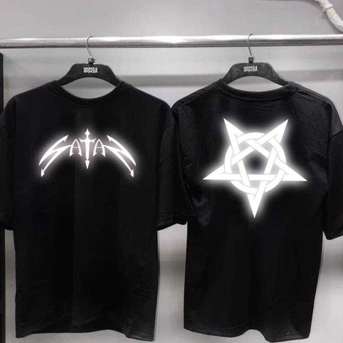 HOT SATAN SLEEVE REFLECTIVE เสื้อยืดสําหรับผู้ชายและผู้หญิง