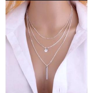 Women Copper Bead Chain Metal Strip Sequins Multilayer Necklace