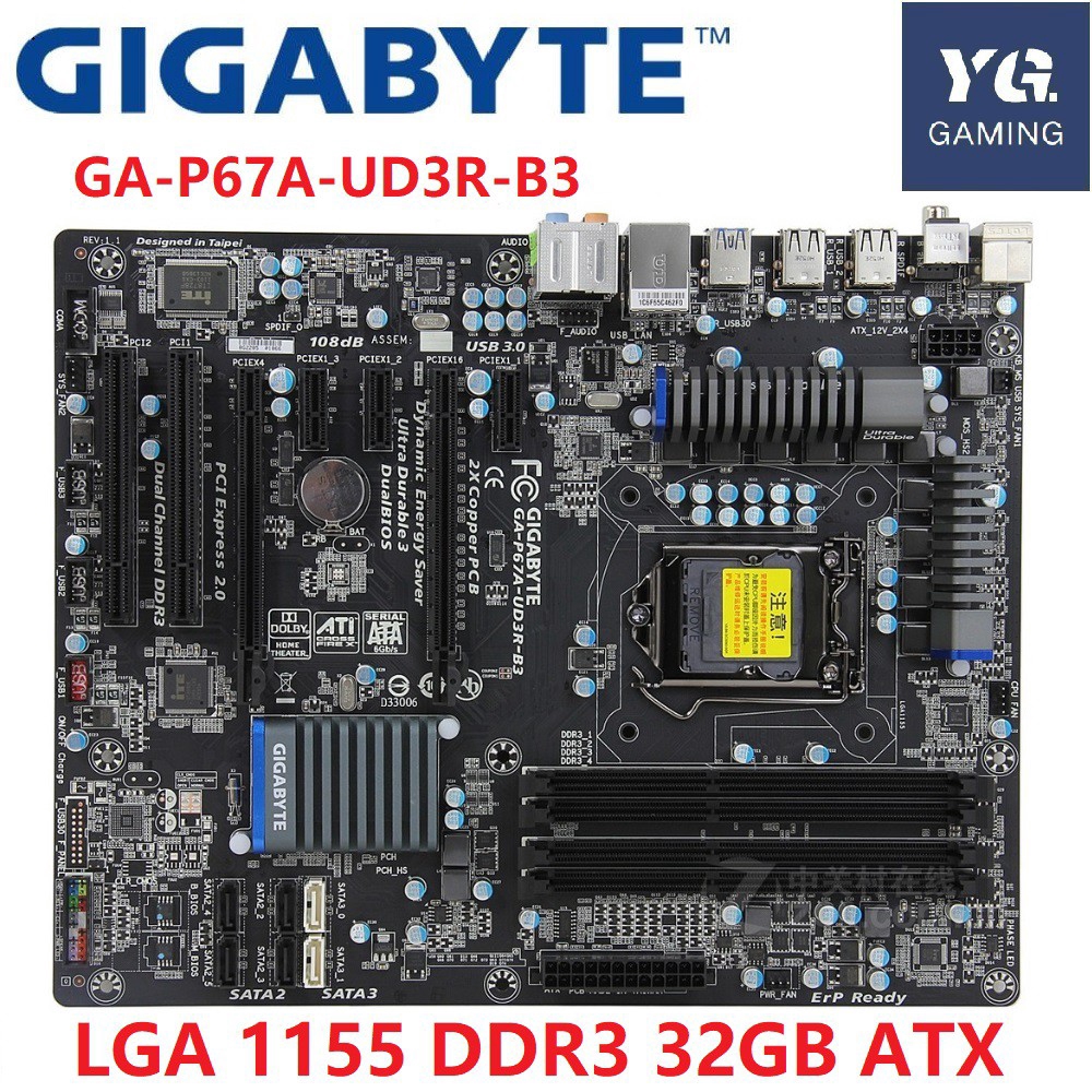 GIGABYTE GA-P67A-UD3R-B3 Desktop Motherboard P67 Socket LGA 1155 DDR3 32G ATX UEFI BIOS Original Used Mainboard