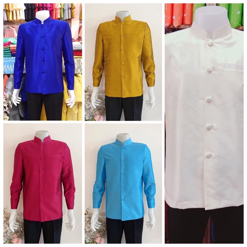 เสื้อคอจีนแขนยาวผ้าไหมแพรทิพย์