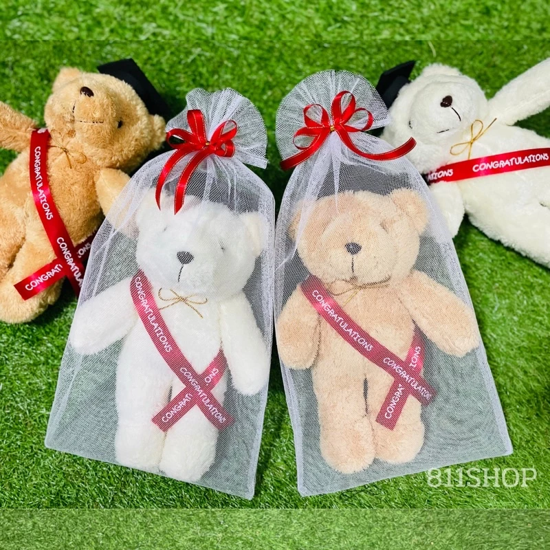 811shop ตุ๊กตาหมีรับปริญญา Congratulations 12 นิ้ว ถุงตาข่ายผูกโบว์มีหูหิ้ว หมีบัณฑิต หมีรับปริญญา ปัจฉิม!!!