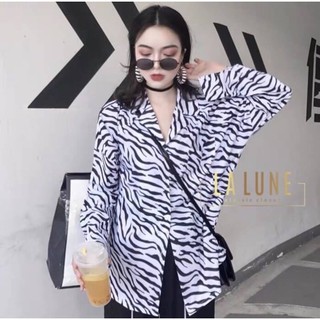 💕🦓 ถูกที่สุด🌟เสื้อเชิ้ต แขนยาว ลายม้าลาย กระดุมหน้าแกะได้