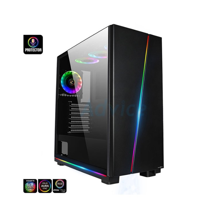 E-ATX Case (NP) Tsunami 3727 Protector Gaming (Black) ประกัน 1Y พร้อมพัดลม RGB 6 ตัว