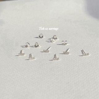 silverist - Tick cz earrings  ต่างหูเงินแท้92.5% แพ้ง่ายใส่ได้ค่ะ ต่างหูเพชร ต่างหูมินิมอล