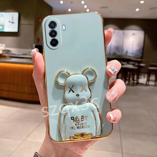 เคสโทรศัพท์ Huawei Nova Y90 Nova Y70 /Nova 9 /Nova 9SE /Nova 8 /Nova 8i /Huawei P50 Pro 2022 New Handphone Case Straight Edge Electroplated Softcase Shell with Cute Cartoon Bear Bracket Shockproof Phone Cover เคส NovaY90 NovaY70