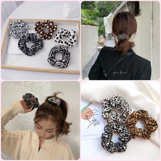 Retro Leopard Print Large Intestine Hair Ring Korean Style Black White Polka Dot Elegant Temperament Girl Hair Rope Simple and Versatile Fashion Accessories