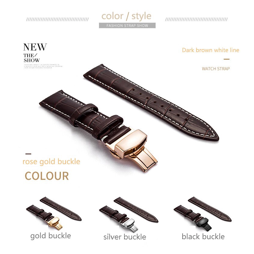 18 19 20 21 22 24mm Genuine Leather Watchband With Double รูปที่ 3
