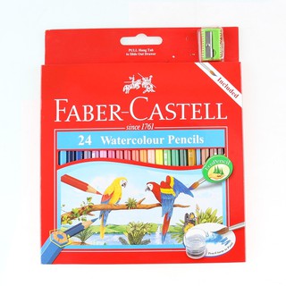 Faber Castell ดินสอสี เฟเบอร์-คาสเทลล์ สีไม้ ระบายน้ำ แบบด้ามยาว สีนกแก้ว 24 สี