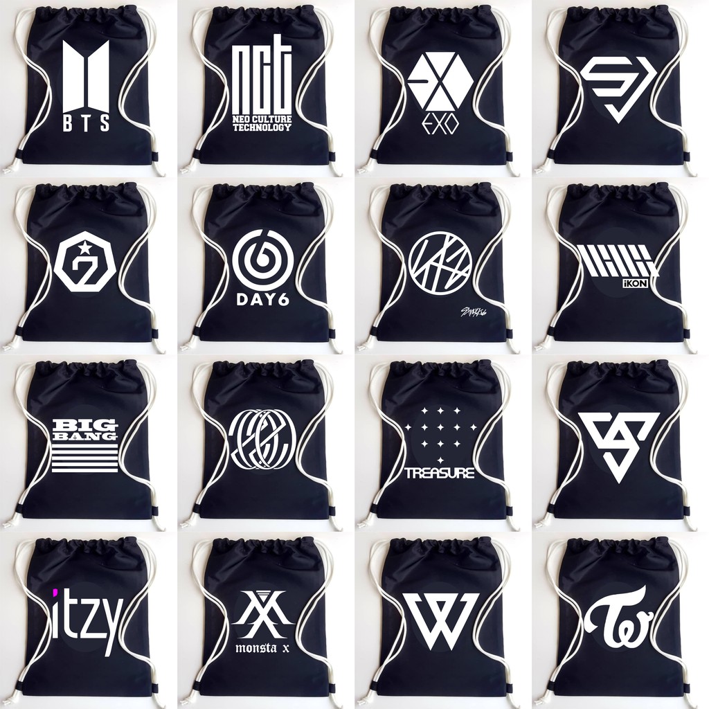 กระเป๋าเป้สะพายหลัง แบบผูกเชือก ลายศิลปินเกาหลี NCT EXO SUPER JUNIOR DAY6 STRAYKIDS GOT7 Icon BIGBANG TREASURE
