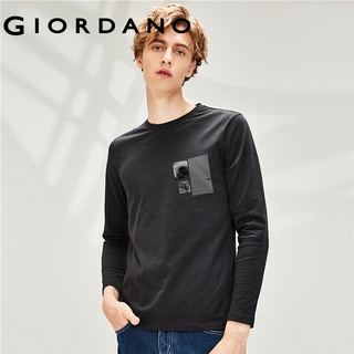 Giordano Men T-Shirts Long-Sleeve Ribbed O-Neck Cotton Soft Tee Printed Pattern T-Shirts Painting Series Free Shipping 9