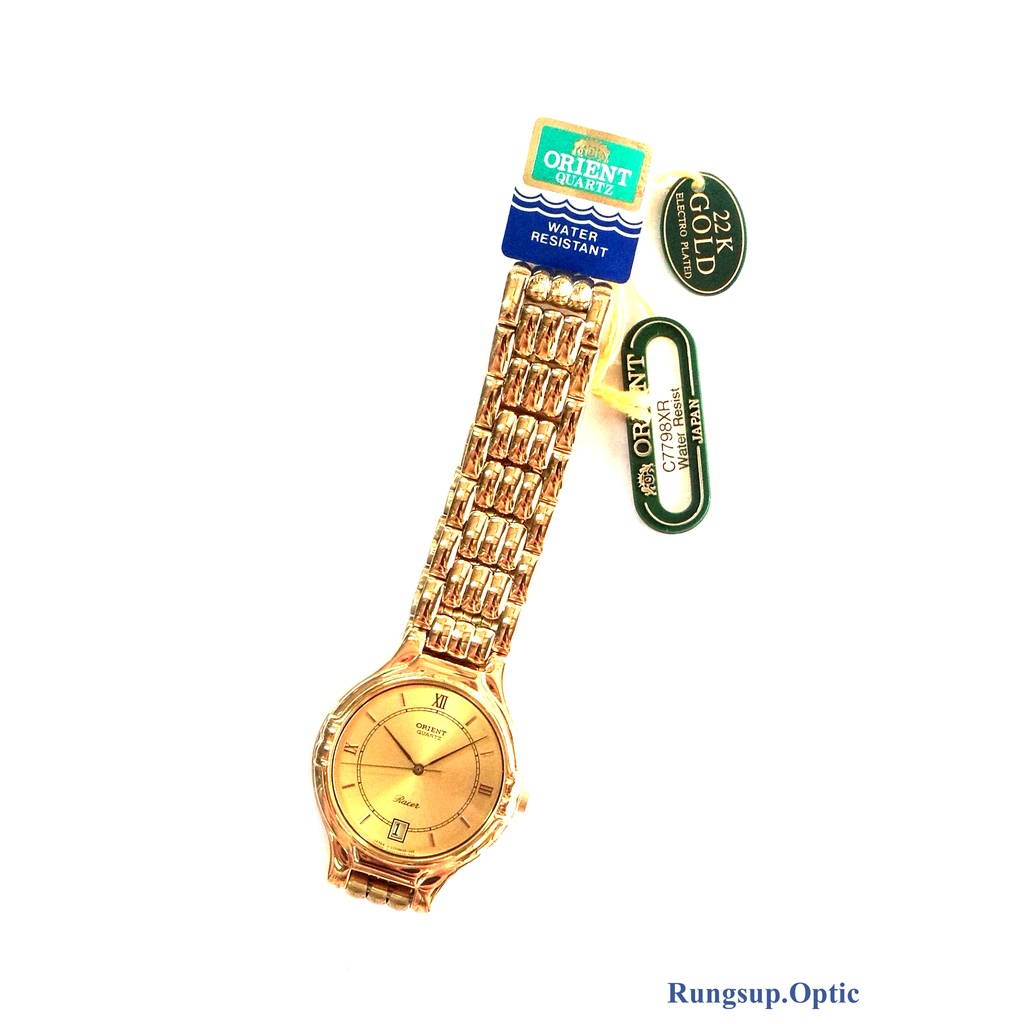 ORIENT นาฬิกาข้อมือสีทองทั้งเรือน ชุบทอง 22K มีวันที่ ขนาดหน้าปัดตัวเรือน 32 มม.