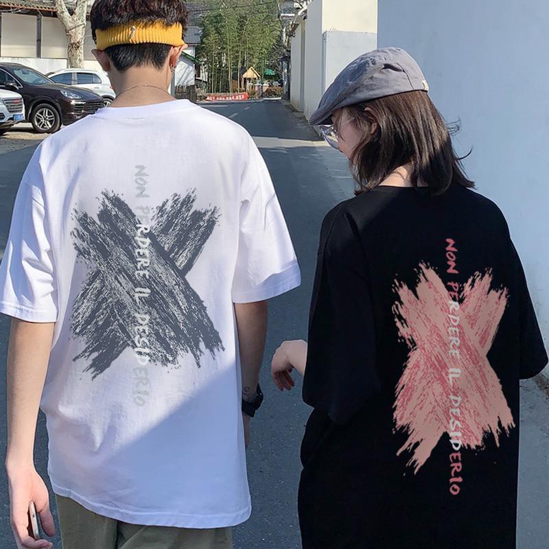เสื้อยืด เนื้อผ้าเด้งๆ ลื่นๆ oversize เสื้อยืดคอมกลม เสื้อคู่ วินเทจ 2266/2267