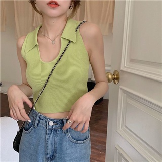 ❄️พร้อมส่ง❄️เสื้อครอป 🐰🥕Halter vest ผู้หญิงฤดูร้อนใหม่การเพาะปลูกด้วยตนเองสวมใส่แฟชั่นช่วงพักกลางวันกีฬาถักด้านบน