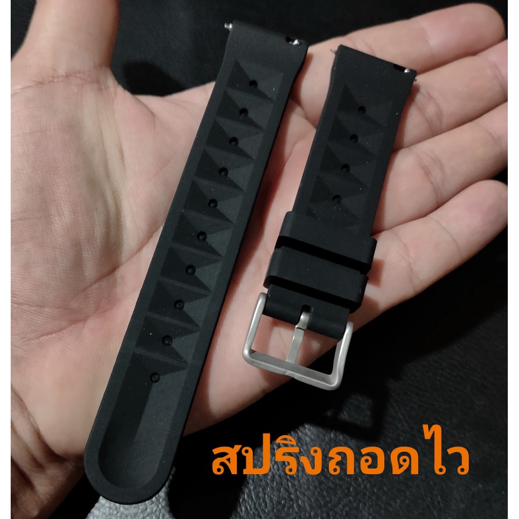 barel แถม สปริง Q uick +เหล็กถอด สายนาฬิกา ยาง ซิลิโคน สาย ลาย waffle เข็มขัดแสตนเลส ไซส์ 22 มม. R026 22