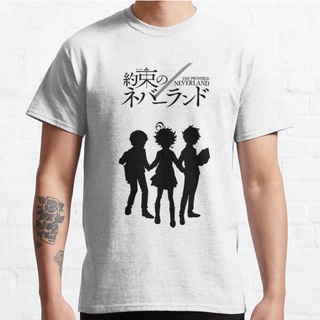 เสื้อผ้าผชเสื้อยืดคอกลม ผ้าฝ้าย 100% พิมพ์ลาย Yakusoku no Neverland สีดํา สไตล์ฮิปฮอปS-5XL