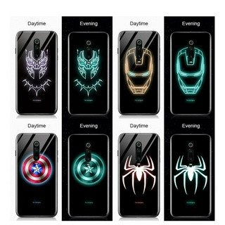 สำหรับ Xiaomi Redmi K20 Pro K20 Mi 9T 9T Pro Luminous Avengers Marvel Superhero Captain America Ironman กรณี เรืองแสงในที่มืด กระจกเทมเปอร์ฝาหลังเคส