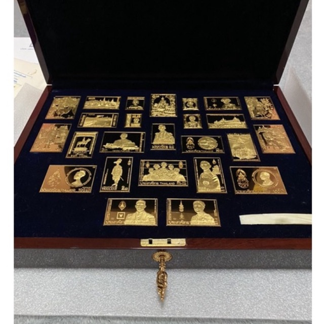 แสตมป์ทอง ชุดสืบสานพระราชประวัติ ทำด้วยเงินบริสุทธิ์ชุบทองคำสวิส 999.99 แสตมป์สะสม แสตมป์หายาก มีแค่