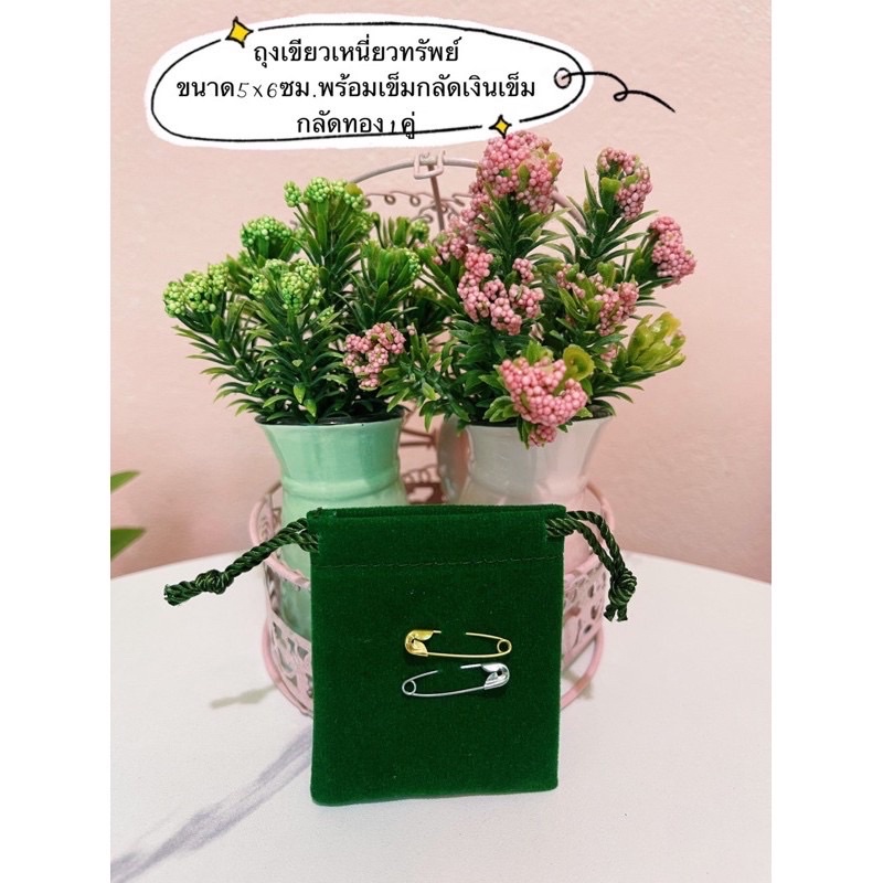 ถุงเขียวเหนี่ยวทรัพย์?✨5x6ซม.ราคาถูก❗️ฟรีเข็มกลัดเงินทอง. 