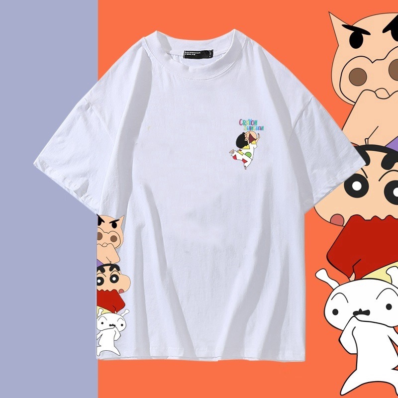 ชุดคู่รัก โอเวอร์ไซส์ เสื้อยืดแขนสั้นผู้ชายหลวมเกาหลี เครยอนชินจังและเพื่อนของเขา เสื้อผ้าแฟชั่น oversize เสื้อยืดคอกลม