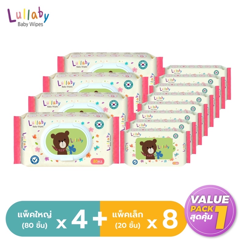 [4ญ+8ล] lullaby baby wipes ทิชชู่เปียก 80 แผ่นและ20แผ่น