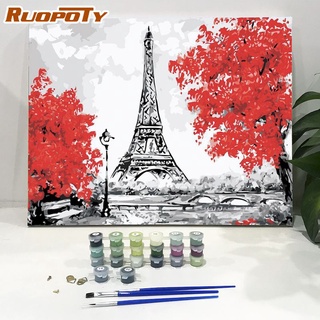 Ruopoty ภาพวาดสีน้ํามัน ตามตัวเลข รูปทิวทัศน์ปารีส แนวสตรีท ขนาด 40x50 ซม. สําหรับตกแต่งบ้าน DIY