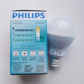 Philips หลอดไฟ LED Bulb 5W Essential Cool Daylight แสงขาวเดย์ไลท์ ขั้วเกลียว E27 1หลอด