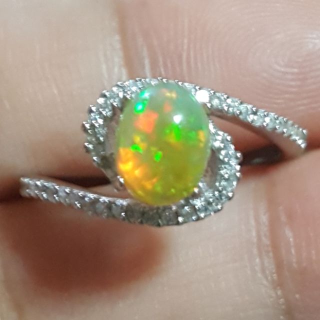 แหวนเงินแท้ โอปอลแท้ Size 7.5 (Natural Opal Ring)