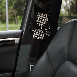 【Ready Stock】 Car Seat Belt Shoulder Cover Houndstooth Bowknot Strap Anti-Straining Neck Accessories 0bnh