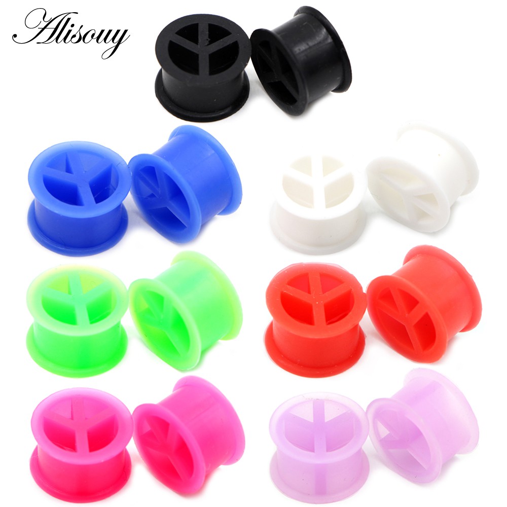 Alisouy 2PCS Peace ซิลิโคนยืดหยุ่นหูปลั๊กและอุโมงค์ Double Flared Ear Gauges ชุดเจาะเครื่องประดับหูยืด