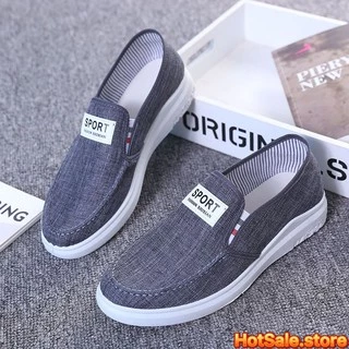 ส่งเร็ว🚚3สี รองเท้าผู้ชาย แฟชั่น 39-44 ดำ/เทา สลิปออน นำเข้า ราคาถุก ผ้า ไม่มีเชือก B-030