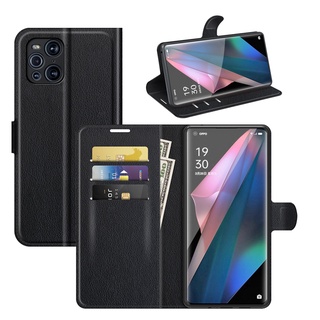 เคสโทรศัพท์หนัง แบบฝาพับ พร้อมช่องใส่บัตร ตั้งได้ สําหรับ OPPO Find X3 X3 Pro