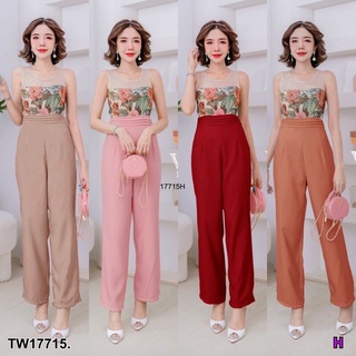 MM17715 Jumpsuit จั้มสูทแขนกุด ไหล่มุ้ง อกลยดอกไม้ .	Jumpsuit Sleeveless jumpsuit, net shoulder, floral chest.