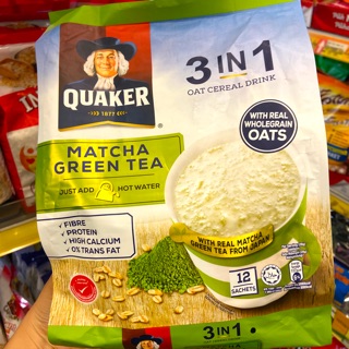 Quaker Matcha Green Tea เครื่องดื่มโอ๊คธัญพืช รสมัทฉะชาเขียว 1แพ็ค12ซอง