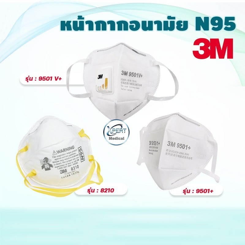 หน้ากากอนามัย N95 3M รุ่น 9501+ / รุ่น 9501V+ / รุ่น 8210 หน้ากาก (แบบชิ้น) ป้องกันฝุ่น PM2.5 ป้องกันเชื้อโรค
