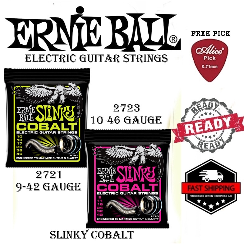 ERNIE BALL 2723 SUPER SLINKY 9-42 GAUGE - 2721 REGULAR SLINKY 10-46 GAUGE COBALT ELECTRIC GUITAR STR