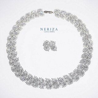 Neriza Jewelry/ชุดเครื่องประดับเจ้าสาวเพชรขาวล้วนเกรดพรีเมี่ยมประกายไฟเทียบเท่าเพชรแท้ รหัส NSW025 จัดส่งฟรีพร้อมกล่อง