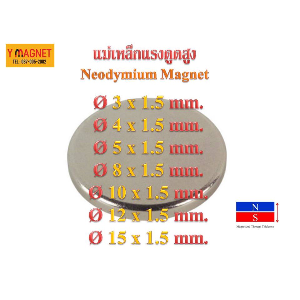 แม่เหล็กแรงดูดสูง Neodymium หนา 1.5 มิล