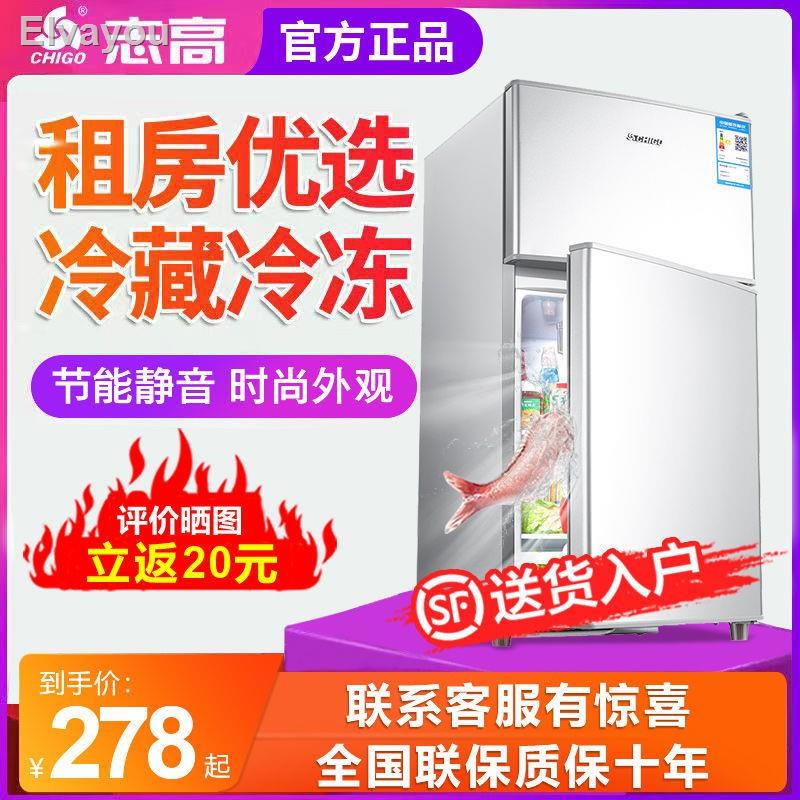 🐝คุณภาพสูง🐝☬●▦Chigo ตู้เย็นของใช้ในครัวเรือนสองประตูขนาดเล็กสองคนมินิให้เช่าบ้านตู้เย็นหอพักประหยัดพลังงานเครื่องทำควา