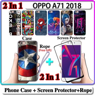 2 IN 1 เคส OPPO A71 2018 เคส พร้อมกระจกนิรภัยโค้ง เซรามิก ป้องกันหน้าจอ การออกแบบ LOL และฮีโร่