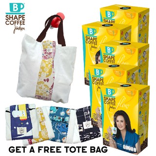 B Shape Coffee ดักจับไขมัน มีใยอาหาร Mix Flow บีเชฟ คอฟฟี่ โฟว์ 10 ซอง (5 กล่อง) Get Free B shape Cloth Bag