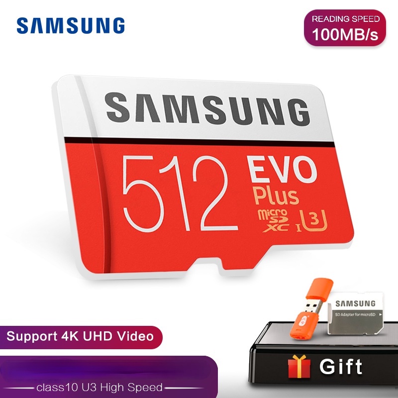 SAMSUNG การ์ดหน่วยความจํา Micro SD 32GB 64GB 128GB 256GB 512G SDHC SDXC Grade EVO+PLUS Class 10 C10 UHS TF SD Cards