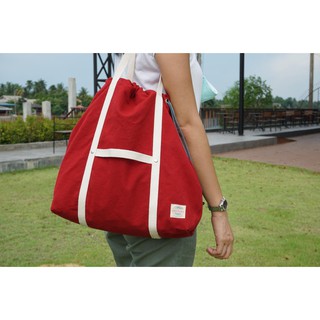 New Red Washed Canvas Drawstring Bag / Tote bag กรเป๋าผ้า มีเชือกรูดปิดปากกระเป๋า สายยาวคล้องไหล่ได้Underlinebags