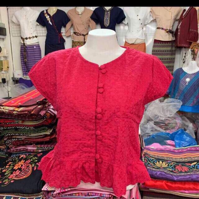 เสื้อลูกไม้ ขาว เหลือง ครีม เทา โอรส ชมพู ส้ม นํ้าตาล รูปที่ 2