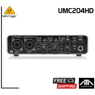 BEHRINGER UMC204HD BEHRINGER U-PHORIA UMC 204HD USB ออดิโอ อินเตอร์เฟส ขนาด 2 แชนแนล ความละเอียด 24-bit/192kHz