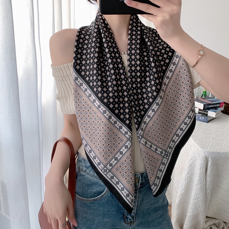 🔥พร้อมส่ง🔥  ผ้าพันคอ ผ้าโพกหัววินเทจ【70x70 ซม】ผ้ามัดผมเกาหลี - รูปที่ 2