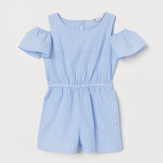 H&amp;M ชุดเด็ก ชุดผู้หญิง เพลย์สูท เปิดไหล่ Playsuit สีฟ้าลายริ้วขาว