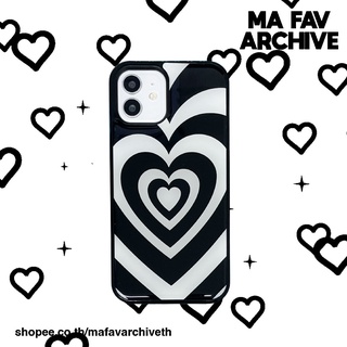 (พร้อมส่งในไทย) mafavarchive - BLACK heartbeam epoxy case เคส iPhone คลุมรอบเครื่อง ขอบยางดำ ลายหัวใจ สีดำ