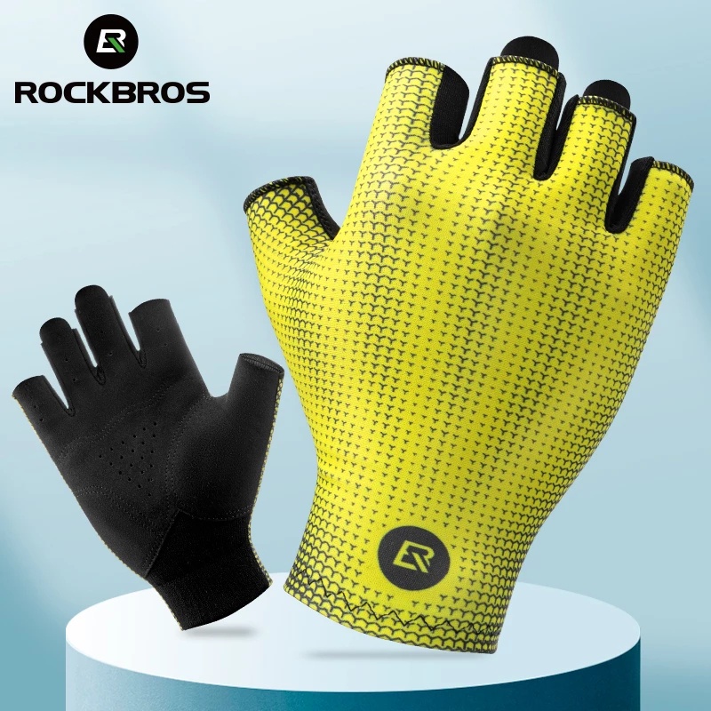 ROCKBROS ถุงมือขี่จักรยาน กันลื่น ระบายอากาศ ถุงมือครึ่งนิ้ว ความยืดหยุ่นสูง ถุงมือขี่จักรยาน อุปกรณ์จักรยาน